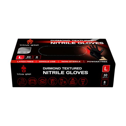 Titan Grip Diamond Textured Black Nitrile Gloves (Box of 50)