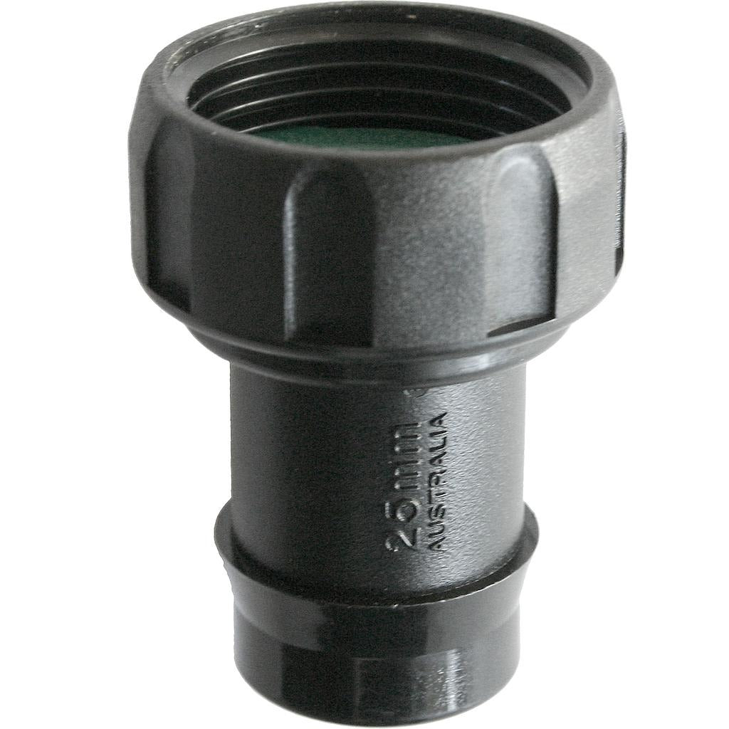Antelco 25mm Nut & Tail 25-Pack — 1" BSP female nut with the washer seated inside, 25 mm tail