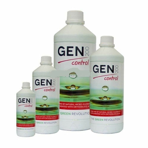 Gen200 Control bottles shown across the size range, from 100ml to 1 litre