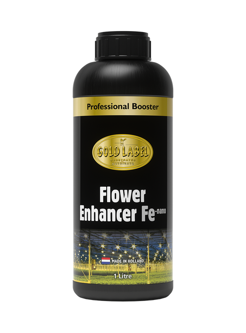 Gold Label Flower Enhancer FE Nano 1 litre bottle, black label with gold branding