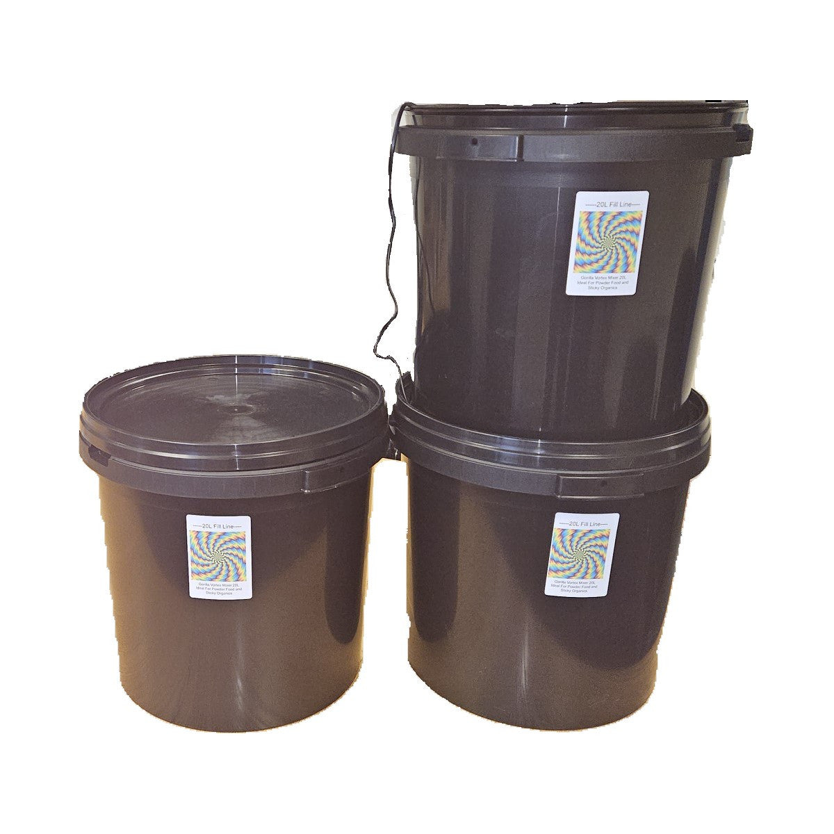 Gorilla Vortex Mixer 20L - powered nutrient mixing bucket with marked 20L fill line