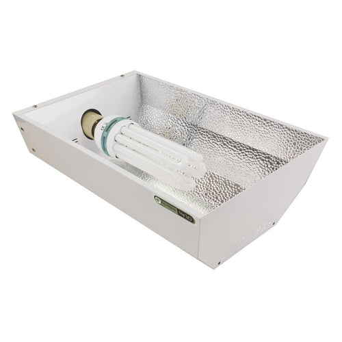Maxibright CFL Pro Reflector with a CFL lamp fitted, showing the closed ends and hammered aluminium insert