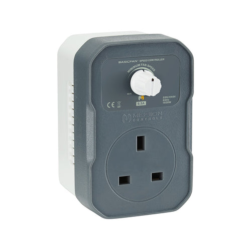 Mission Control BasicFan speed controller unit with dial and UK plug socket