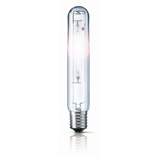Philips Master SON-T PIA Plus 600W HPS Bulb showing the clear tubular glass and E40 base