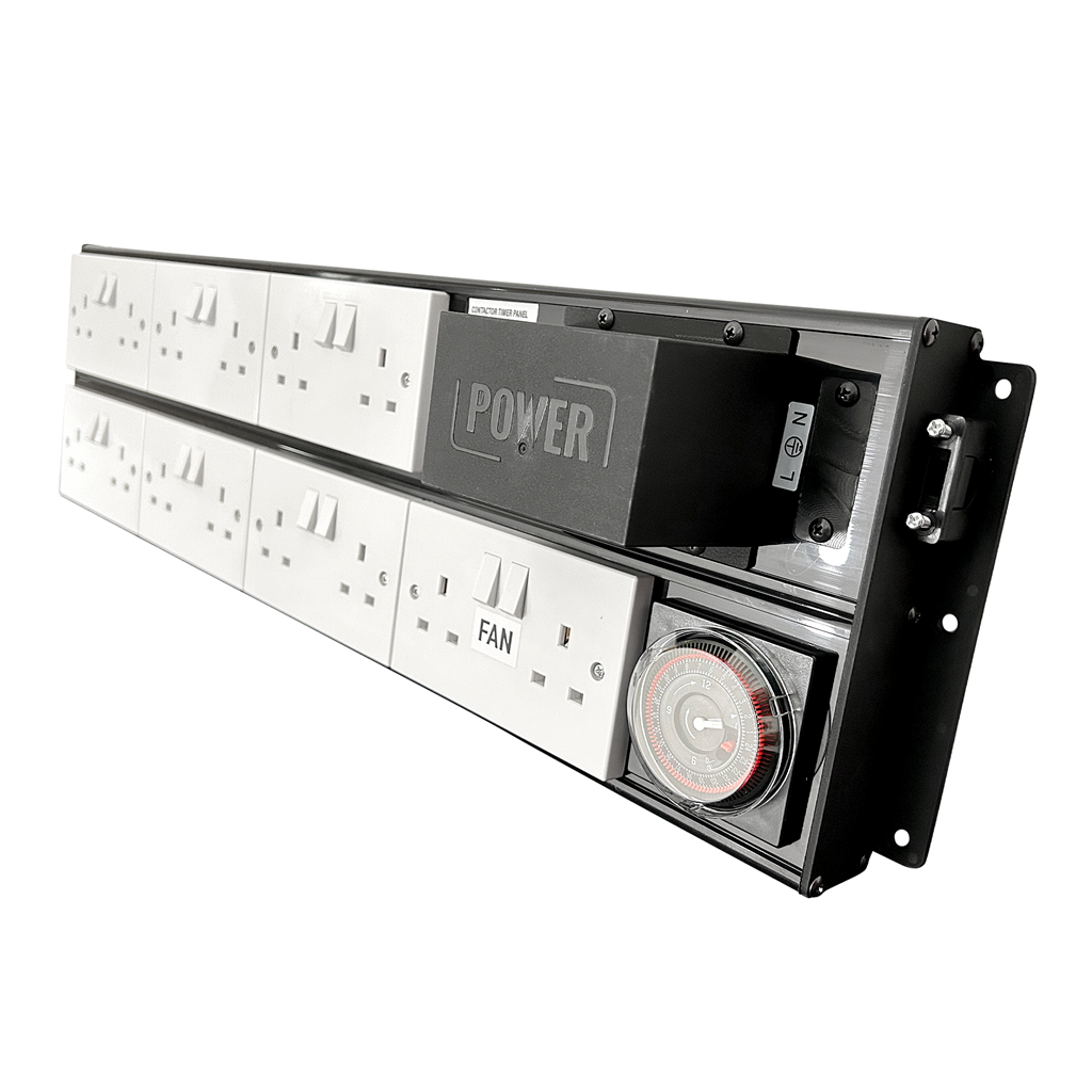 POWER 12+2 Contactor Timer Panel shown at an angle with the contactor housing and timer