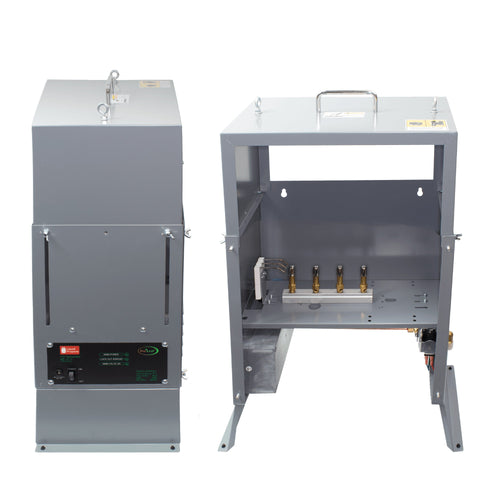 Pro-Leaf LPG CO2 Generator 4 burner model, front control panel and open view of the burners and gas valves