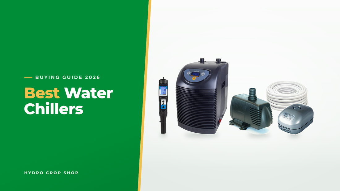 Best water chillers: Hailea HC-A chiller with a Hailea water pump, Hailea air pump, Kool Tube and Aqua Master Tools meter