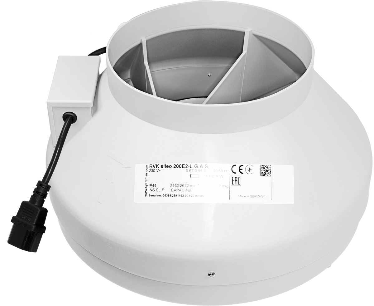 Systemair RVK 200L fan supplied in the 8 inch kit