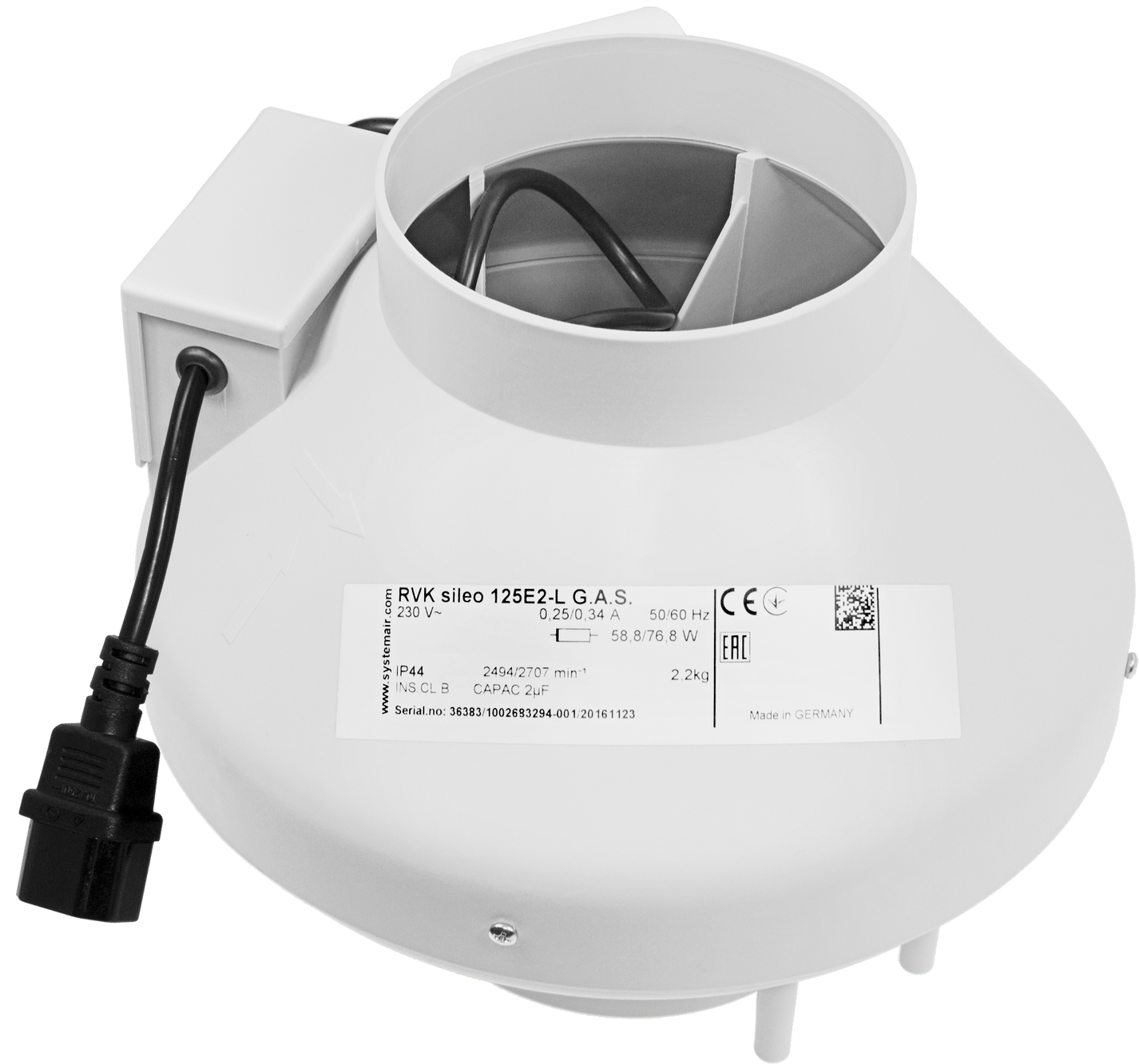 Systemair RVK 125L fan supplied in the 5 inch kit