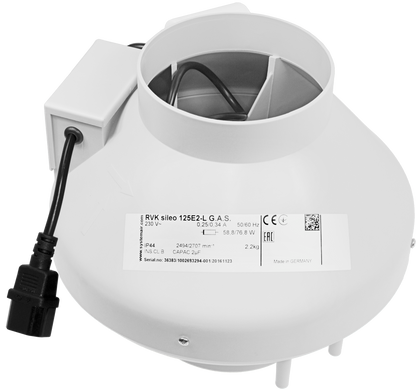 Systemair RVK 125L fan supplied in the 5 inch kit