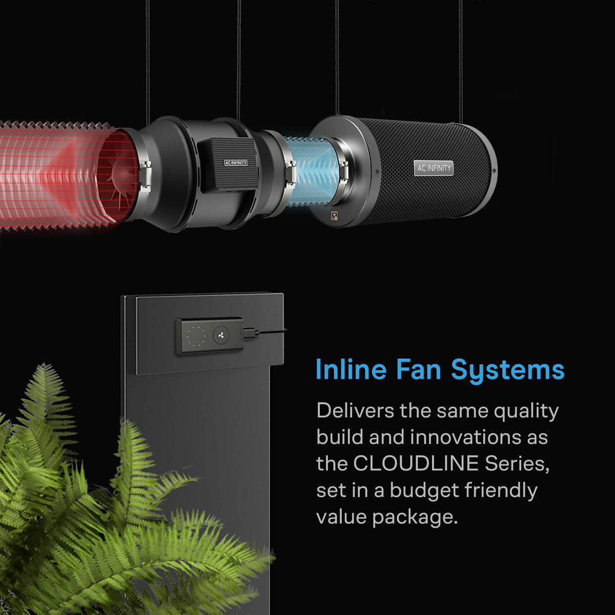 AC Infinity Air Filtration Kit fan assembly inline with ducting