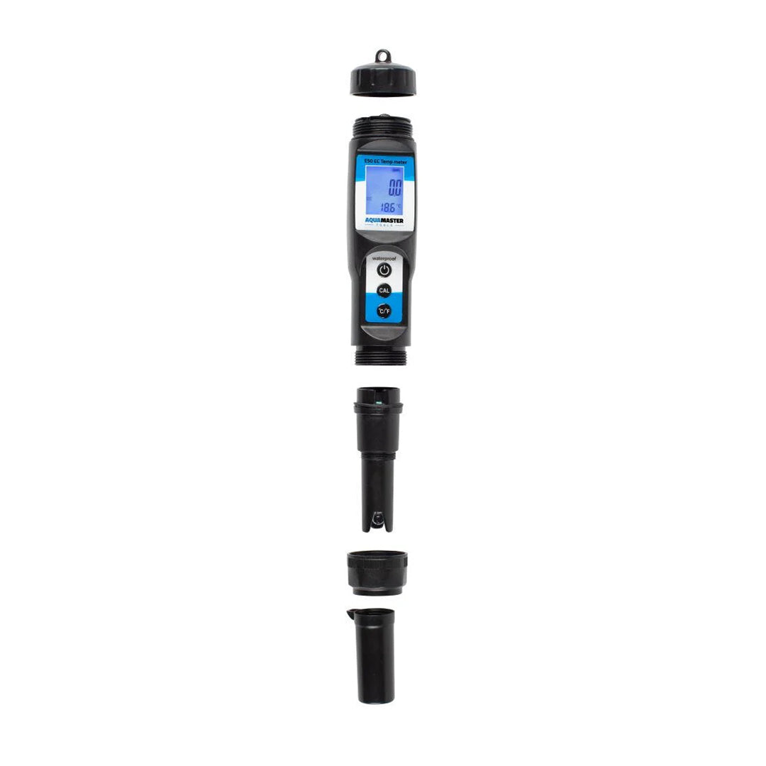 Aqua Master Tools E50 Pro EC & Temperature Meter — separated showing replaceable electrode