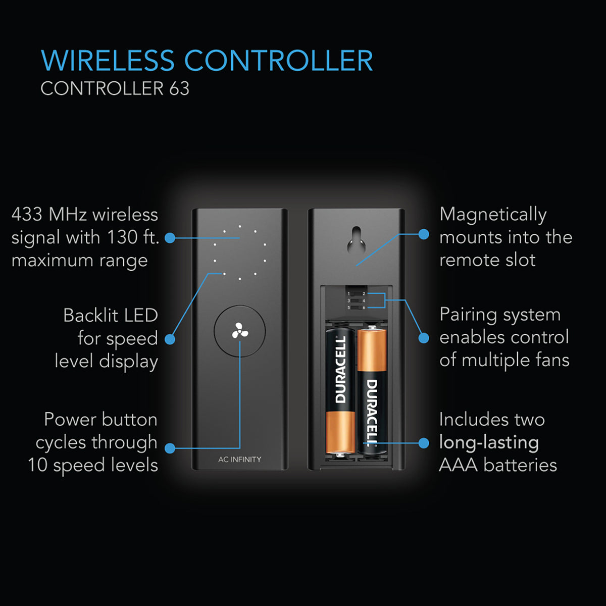 AC Infinity CLOUDLIFT wireless 10 speed controller with magnetic mount