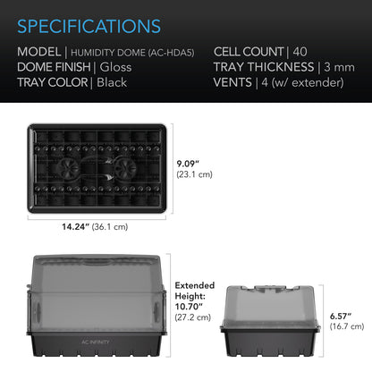AC Infinity humidity dome 5x8 specification and dimension chart