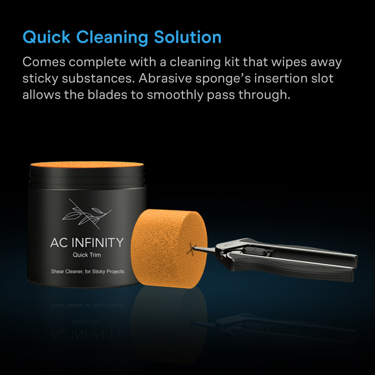 AC Infinity pruning shears cleaning jar with abrasive sponge