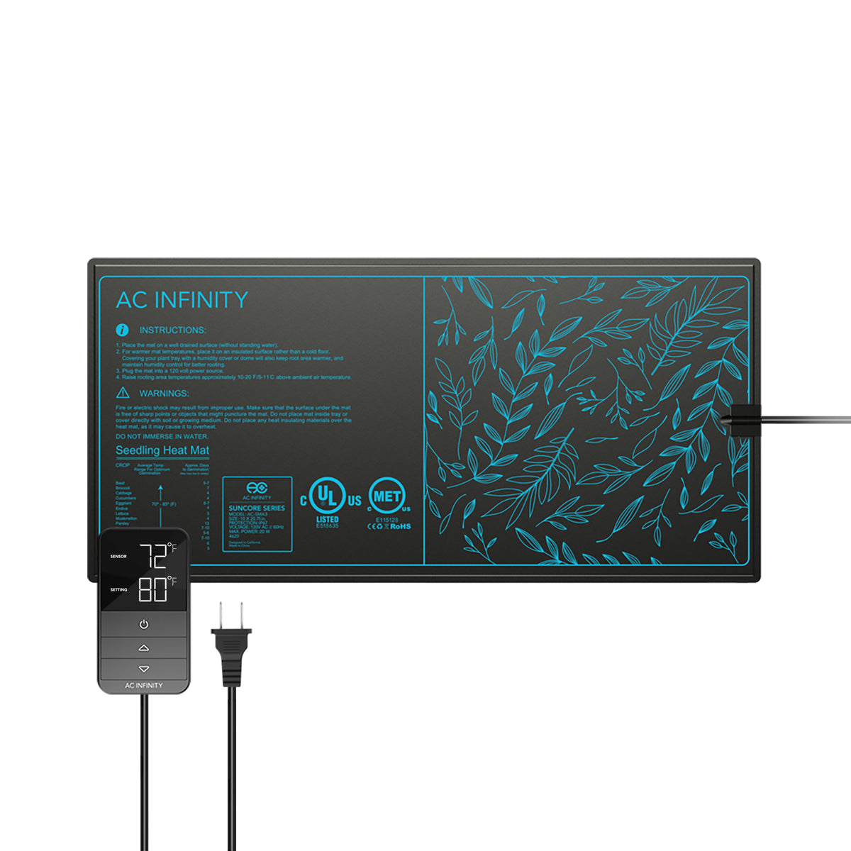 AC Infinity SUNCORE H3 seedling heat mat with digital controller