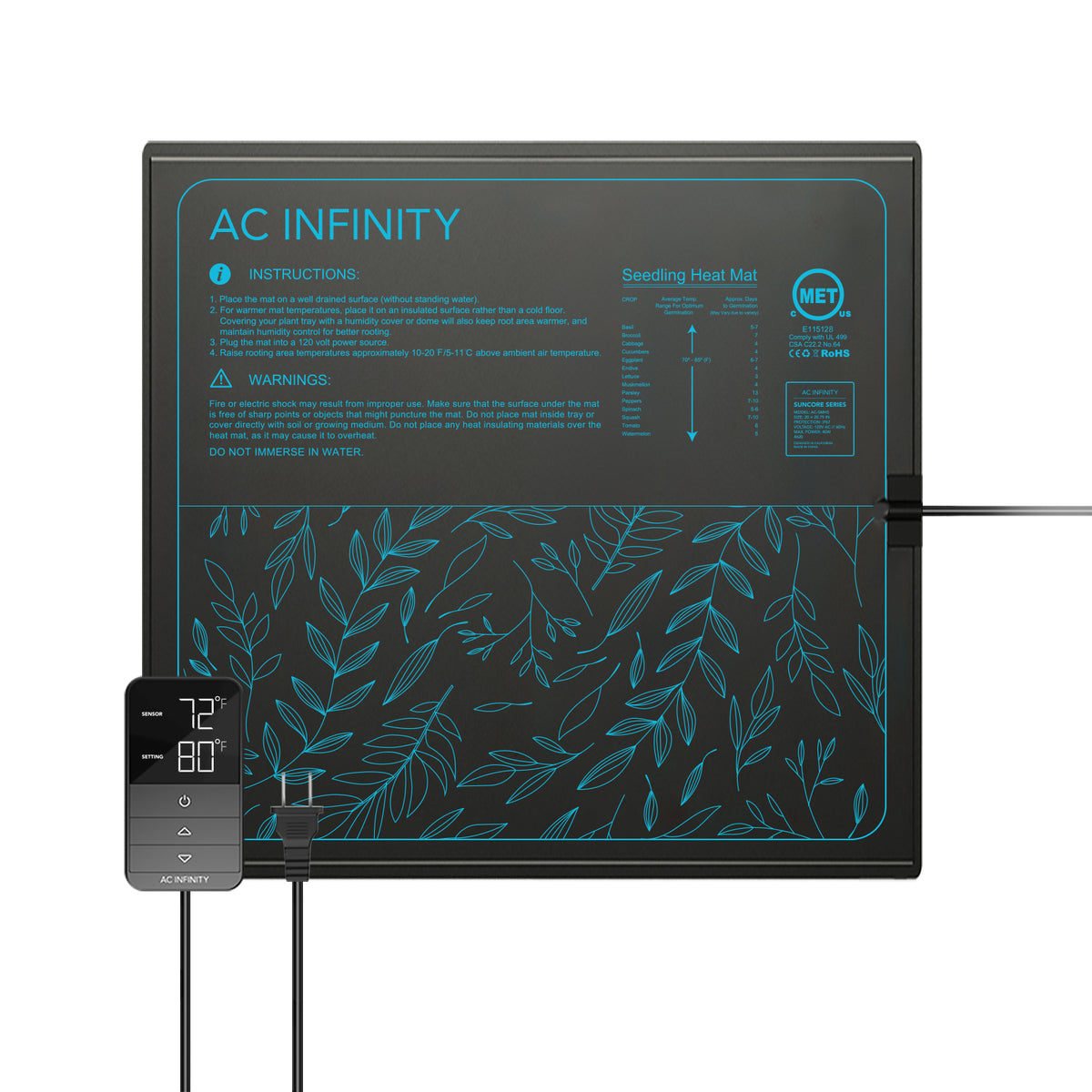 AC Infinity SUNCORE H5 seedling heat mat with digital controller