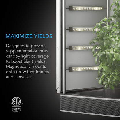 AC Infinity IONBEAM bars mounted inter-canopy inside a grow tent