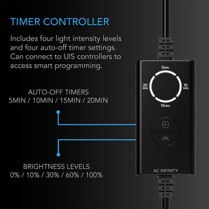 AC Infinity IONBEAM Green timer controller with auto off and brightness settings