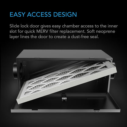 AC Infinity filter box easy access door with slide lock and filter slot cutaway