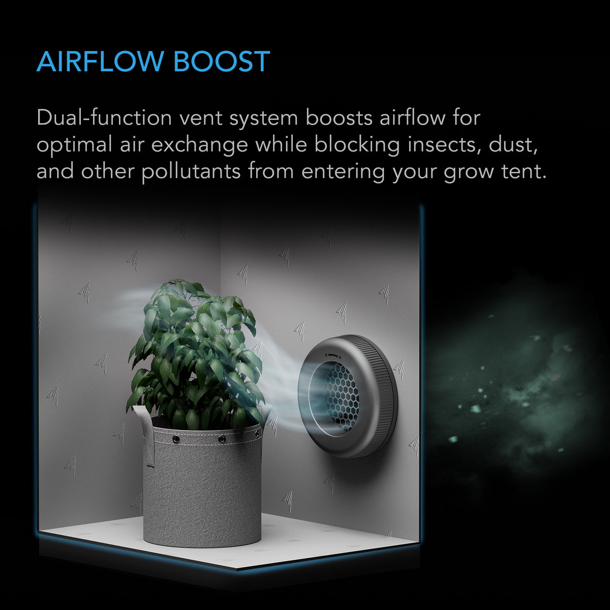 AC Infinity duct vent airflow cutaway blocking insects and dust