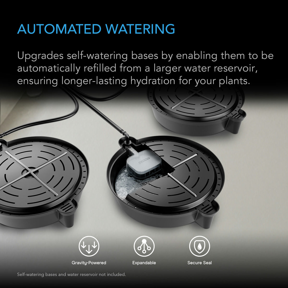 AC Infinity Auto-Fill Upgrade Valve Kit valve fitted inside a self-watering base reservoir (bases and reservoir not included)