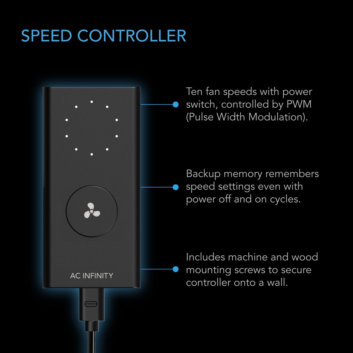 AC Infinity Cloudline H4 Inline Fan speed controller with ten speed levels and memory