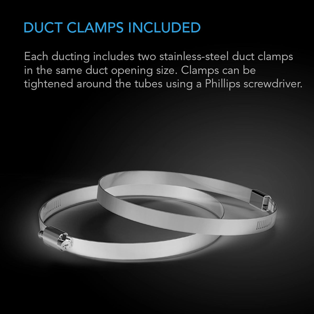 AC Infinity Flexible Four-Layer Ducting — the two stainless steel duct clamps included