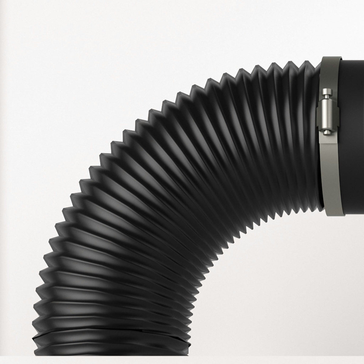 AC Infinity Flexible Four-Layer Ducting flexing through a bend with a clamp fitted