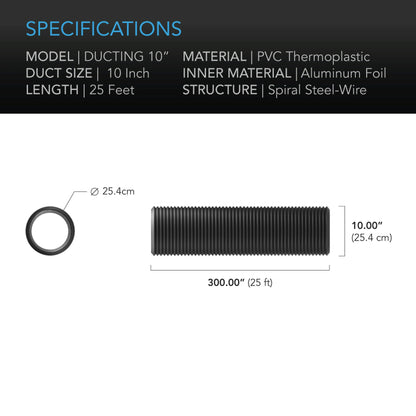 AC Infinity Flexible Four-Layer Ducting 250mm (10 in) x 7.6m dimension diagram