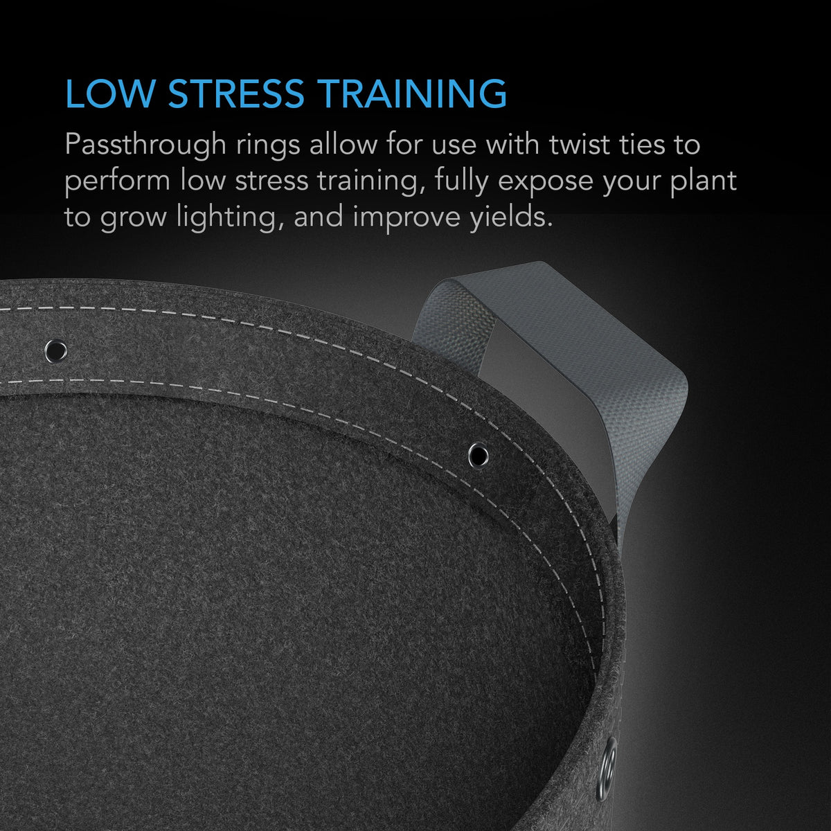 AC Infinity Heavy Duty Fabric Pots rim with the steel rings for low stress training ties