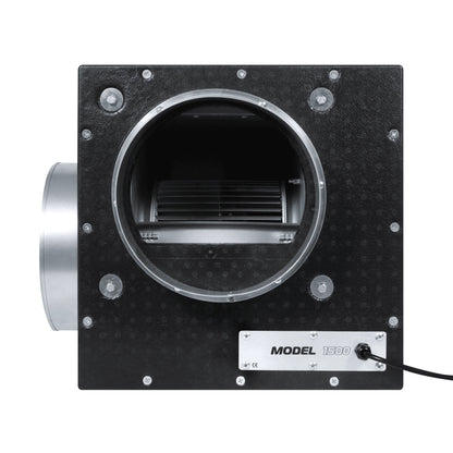 Acoustic Foam Box Fan — front view showing the centrifugal fan through the steel outlet spigot