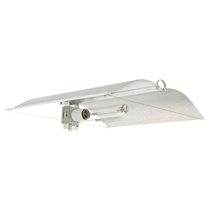 Adjust-A-Wing Avenger Reflector seen from the side with the E40 lamp holder and a lamp fitted