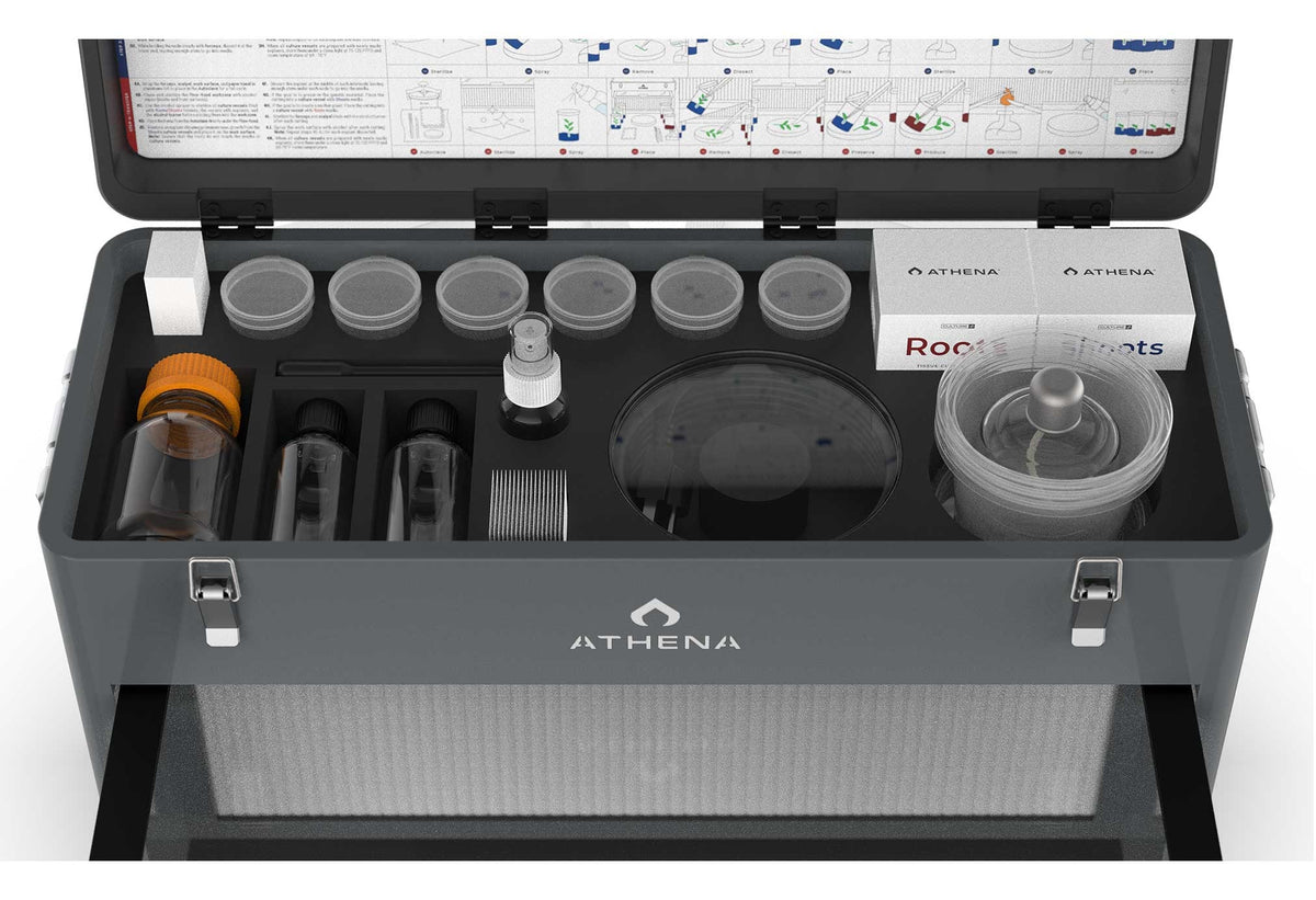Athena Tissue Culture Kit toolbox contents – vessels, media, bottles, tools and blades