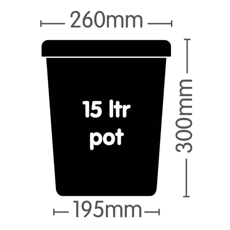 AutoPot 1Pot System 15 litre pot dimensions: 260 mm top, 195 mm base, 300 mm high