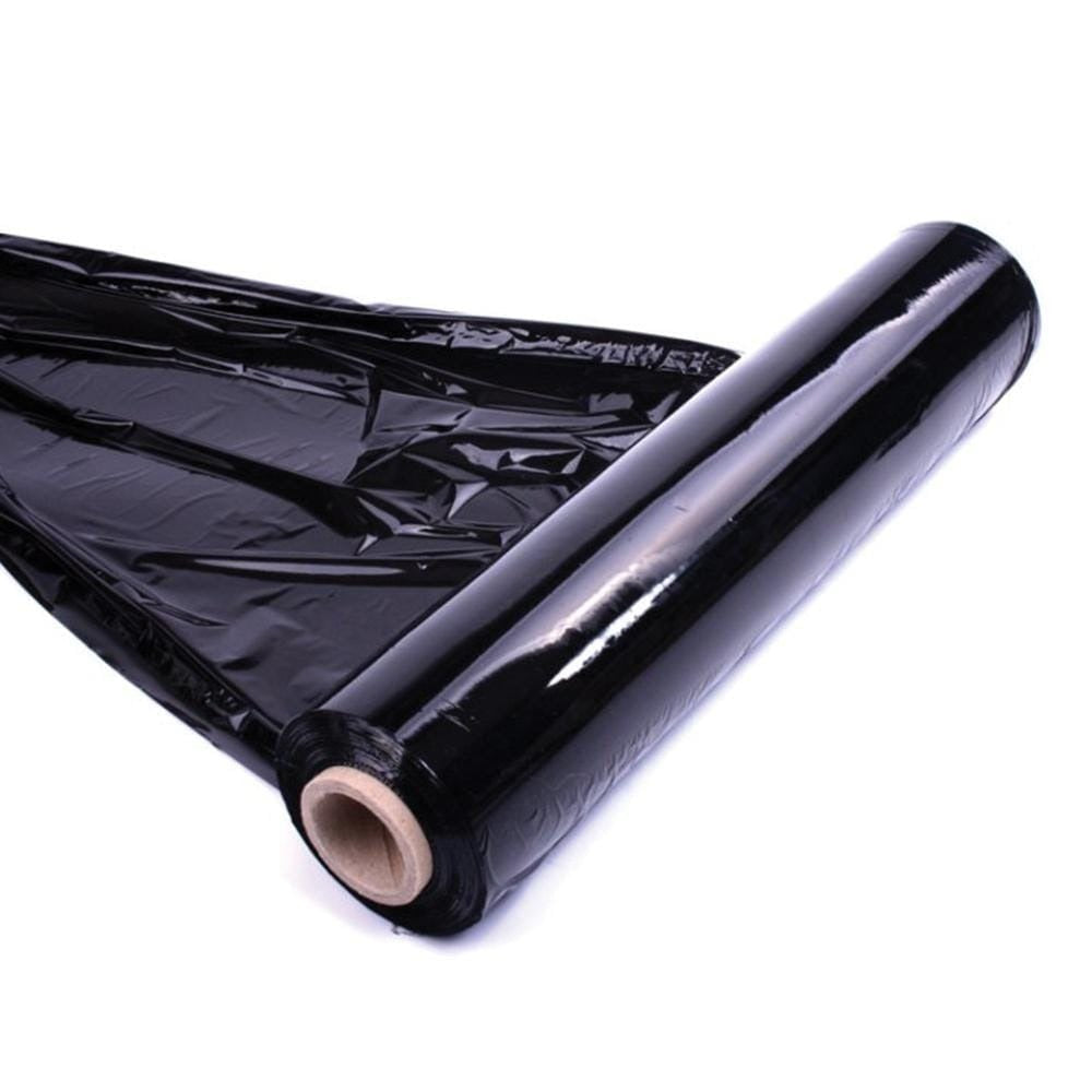 Black Pallet Wrap stretch film partly unrolled to show the glossy opaque black film