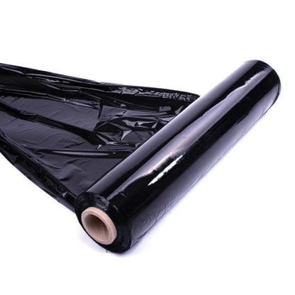 Black Pallet Wrap stretch film partly unrolled to show the glossy opaque black film