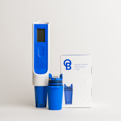 Bluelab OnePen Replacement Probe beside the OnePen and its retail box