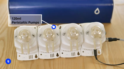 Bluelab PeriPod M4 showing its four 120 ml peristaltic pumps