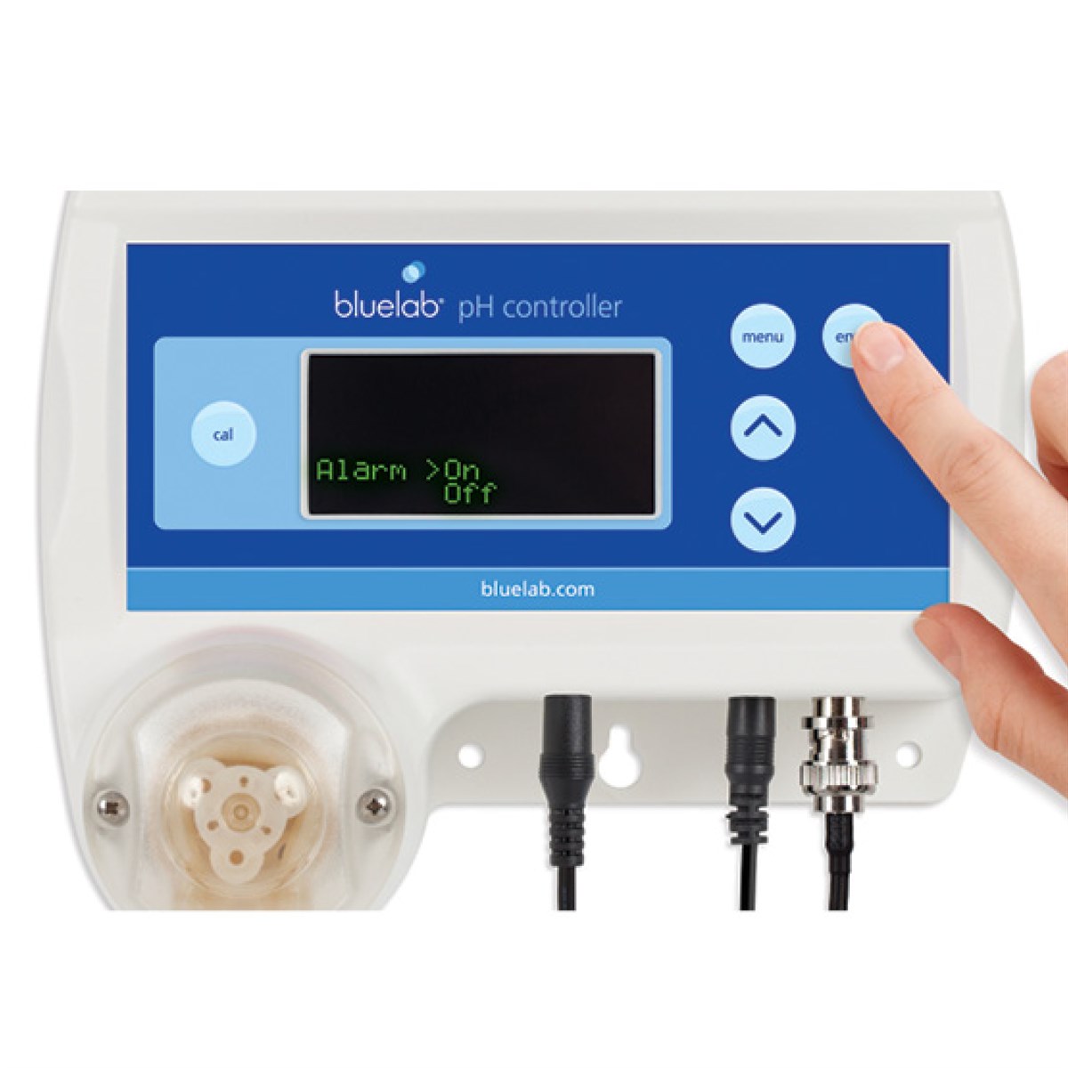 Bluelab pH Controller close-up of the peristaltic pump and probe ports