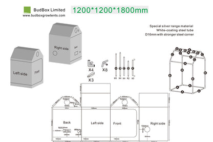 BudBox Lite Grow Tent — 120cm x 120cm x 180cm (Reinforced Roof)