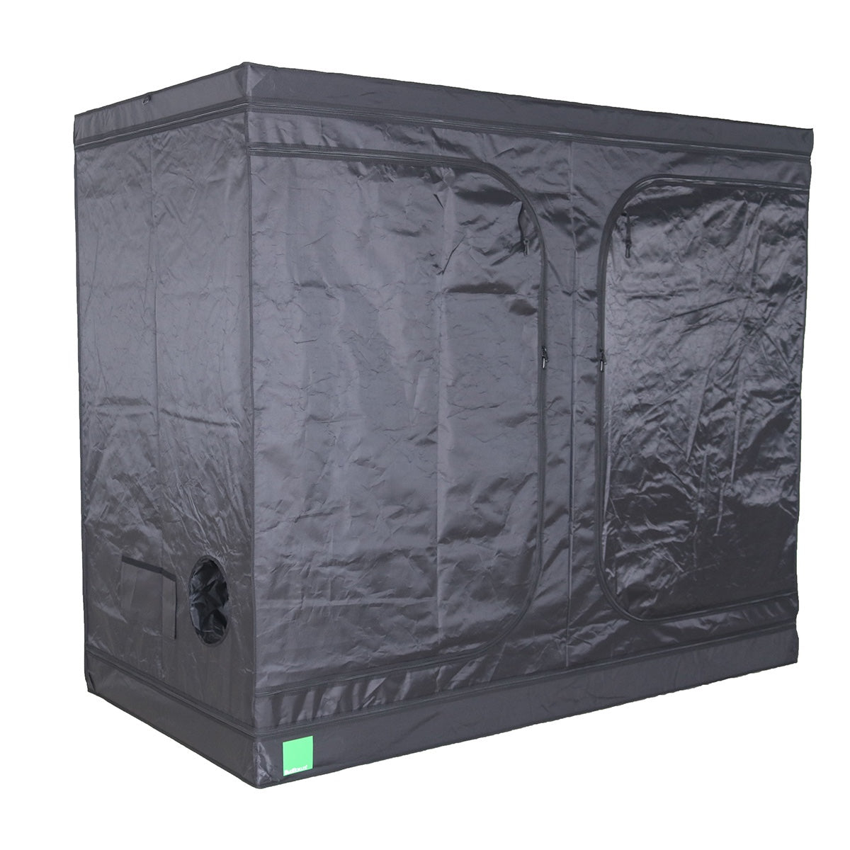 BudBox Lite Grow Tent exterior, 120x240x200cm size, showing the twin front doors and a side ducting port