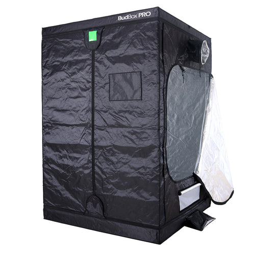 BudBox Pro Tent 150x150x220cm, second angle showing the frame, doors and silver mylar interior