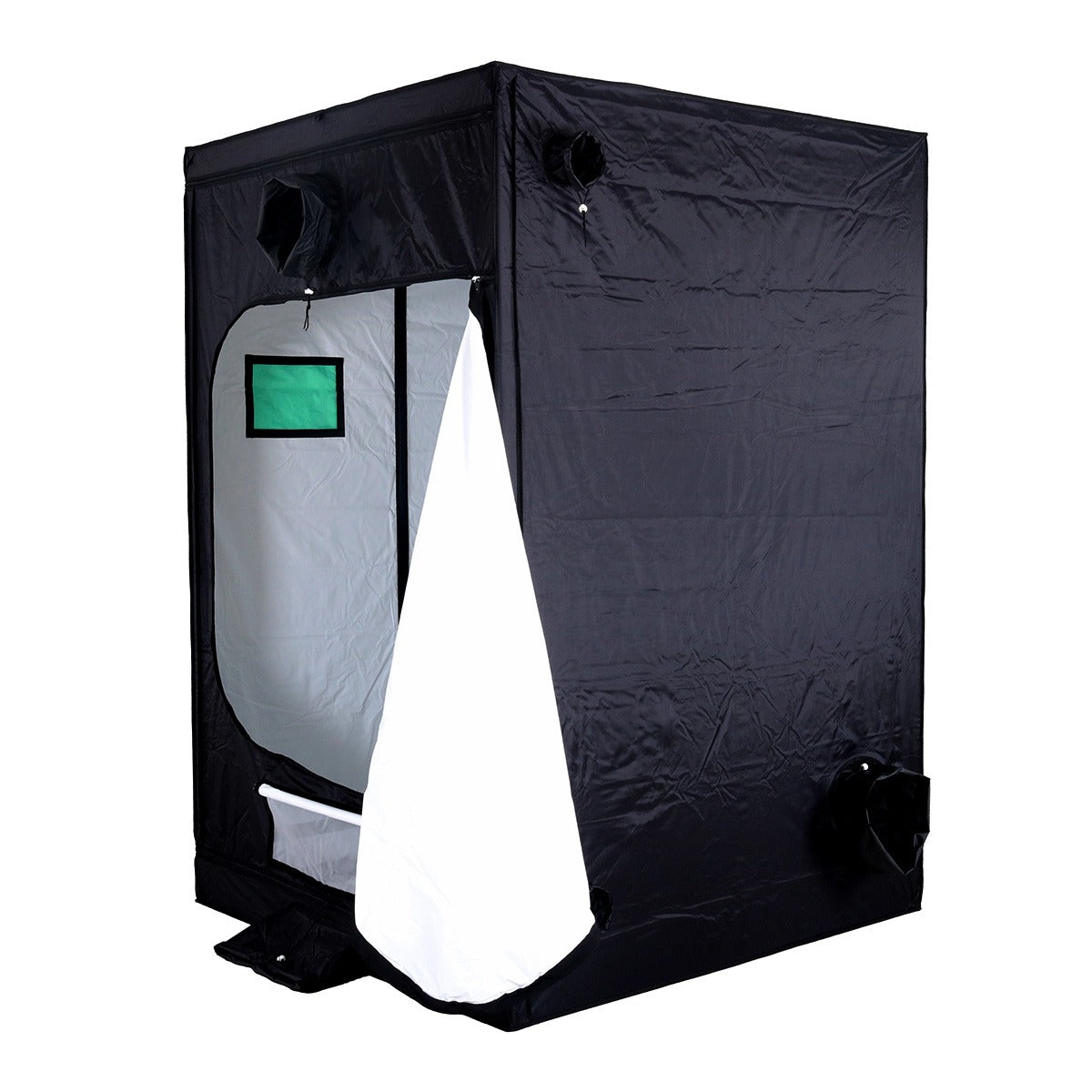 BudBox Pro Tent 150x150x220cm White with an access door open, showing the PRO White lining