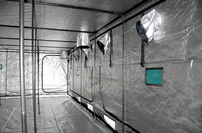 BudBox Pro Tent 900x450x240cm, second angle showing the frame, doors and silver mylar interior
