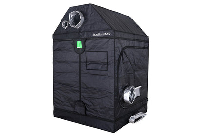 BudBox Pro XL-R Tent 120x120x180cm closed, showing the pitched roof, gable ducting ports and front doors