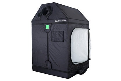 BudBox Pro XL-R Tent 120x120x180cm White, side view with the access door partly open