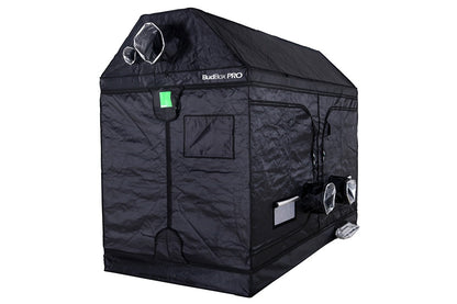 BudBox Pro XXL-R Tent 120x240x180cm closed, showing the pitched roof, gable ports and front doors