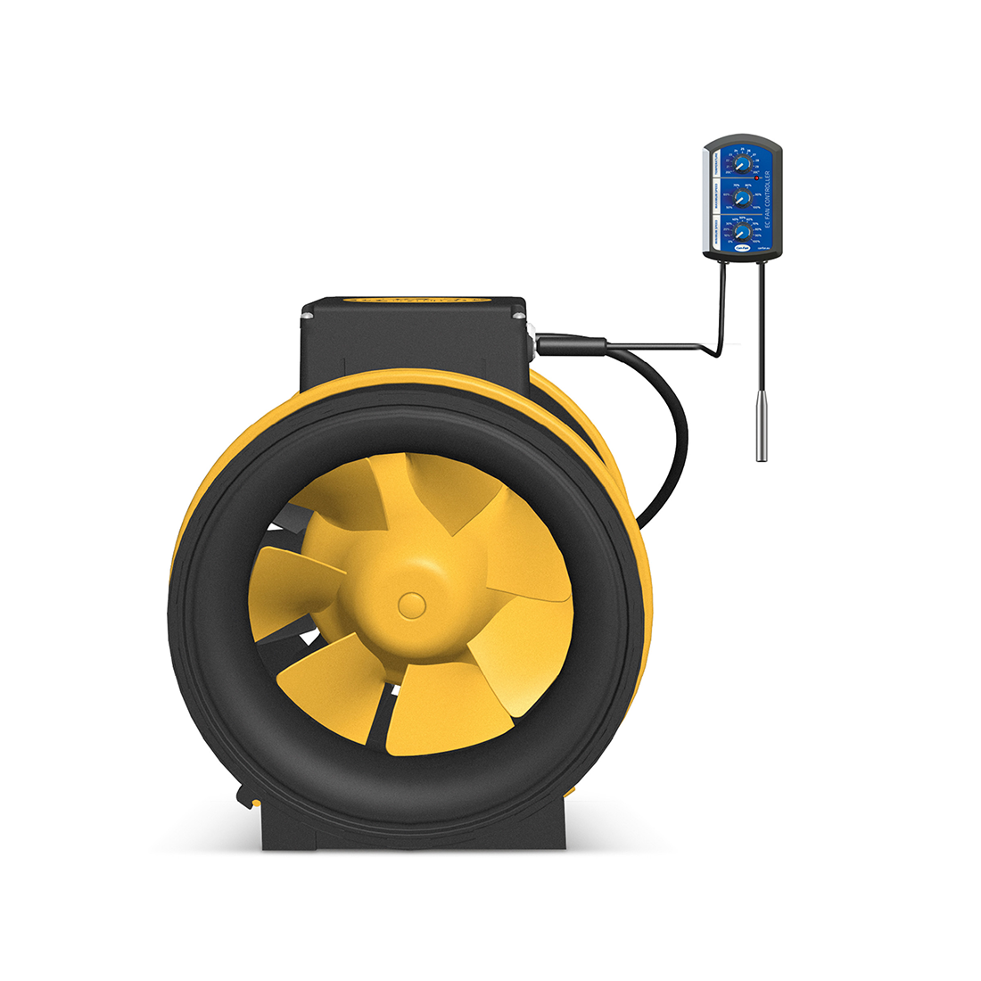 Can-Fan EC Fan Controller wired to a Can-Fan centrifugal EC inline fan