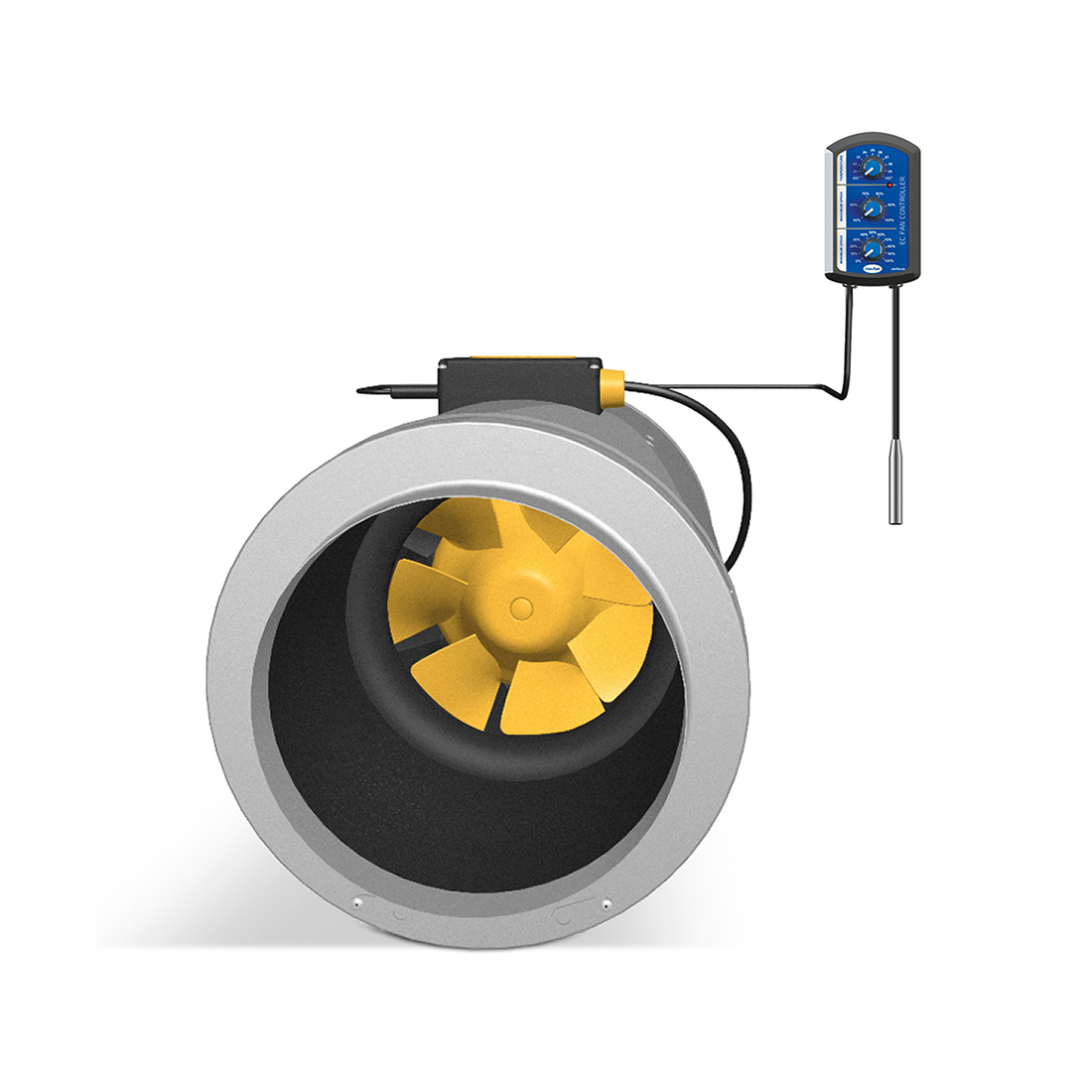 Can-Fan EC Fan Controller wired to a larger Can-Fan ducted EC extractor fan